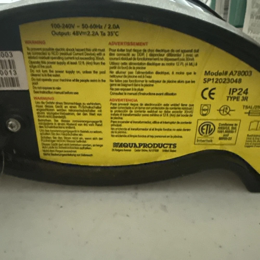 Aqua Products AquaBot Replacement  Power Supply  With Cord Model A78003